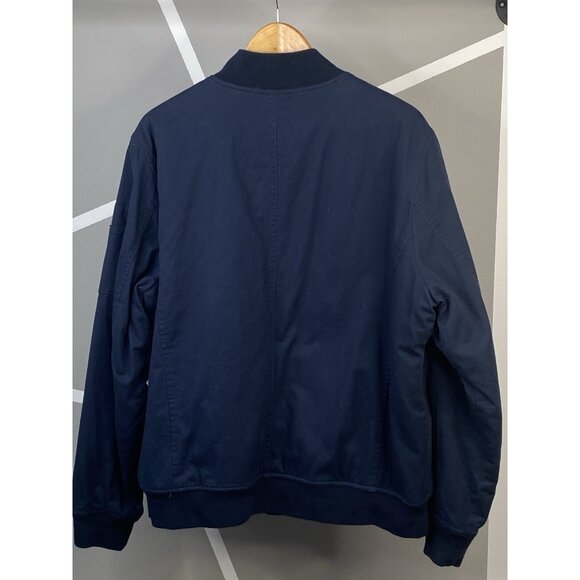 Lucky Brand Cotton Sherpa Lined Bomber Jacket Men’s L Full Zip Navy Blue - Picture 2 of 16